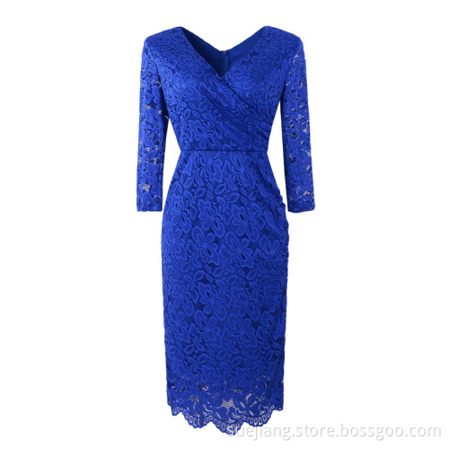 V-neck Women Lace Hollow Out Sexy Office Dress